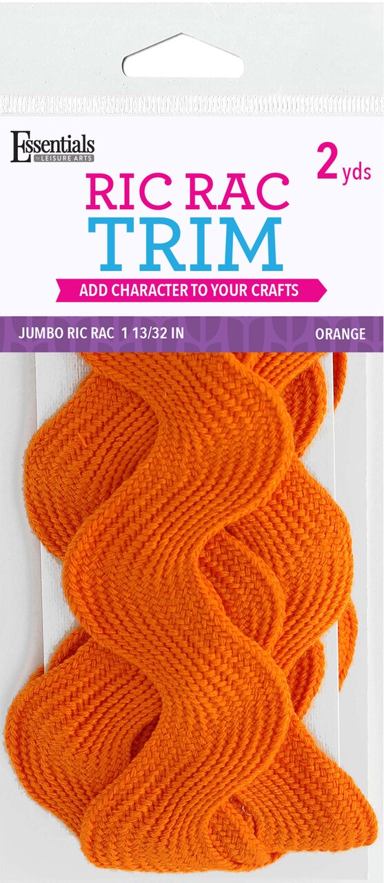 Essentials By Leisure Arts Ric Rac Jumbo 1 13/32" 2 Yards Orange - Rick Rack Trim For Sewing - Wavy Ric Rac Trim For Sewing And Crafts Ribbon Rick Rack